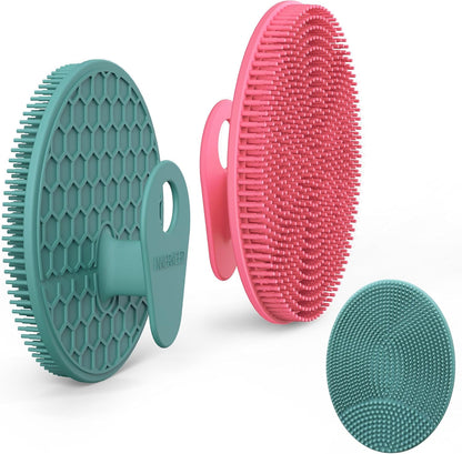 INNERNEED Food-Grade Soft Silicone Body Scrubber Shower Brush Handheld Cleansing Skin Brush, Gentle Exfoliating and Lather Well (Dark Green)