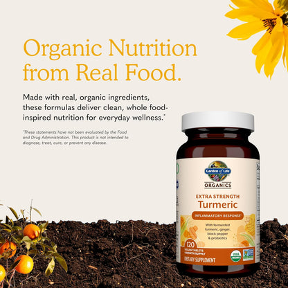 Garden of Life Organics Extra Strength Turmeric Supplement, 120 Tablets