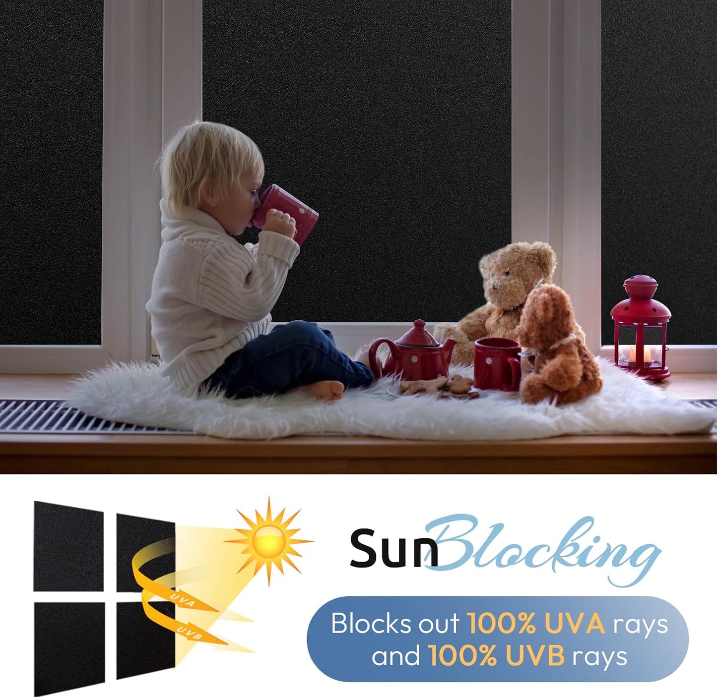 rabbitgoo Blackout Window Film Room Darkening Light Blocking 17.5" x 78.7" | Removable Static Cling without Glue, Tint & Privacy Film for Window Inside, Day & Night Sleep for Home Garage Bedroom House