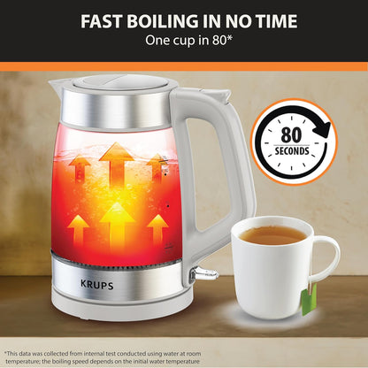 KRUPS Smart Temp Electric Kettle: 1.7L Capacity, 5 Precise Temperature Settings, Digital Display, Cool-Touch Exterior, Cordless Design for Tea and Coffee Lovers