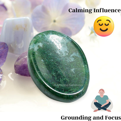 Amazing Gemstone Labradorite Thumb Worry Stone, Anxiety Stone, Healing Crystals - Piedra Crystal Fidget for Gift, Meditation, Calming, Relaxation, Stress Relief - Colors A