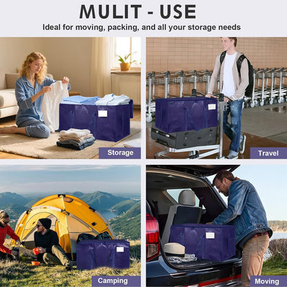 Moving Bags Extra Large - Heavy Duty Storage Totes with Wrap-Around Handles & Reinforced Zippers - Foldable Moving Box Alternative, Water-Resistant for Dorm, Closet & Under Bed Storage (Clear)