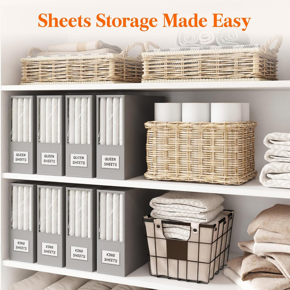 Lifewit Bed Sheet Organizer, Foldable Bedding Sheet Organizers and Storage with Large Clear Window and Label, Sheets Organizer for Linen Closet, Storage Box Bins with Lids for Duvet Cover Set