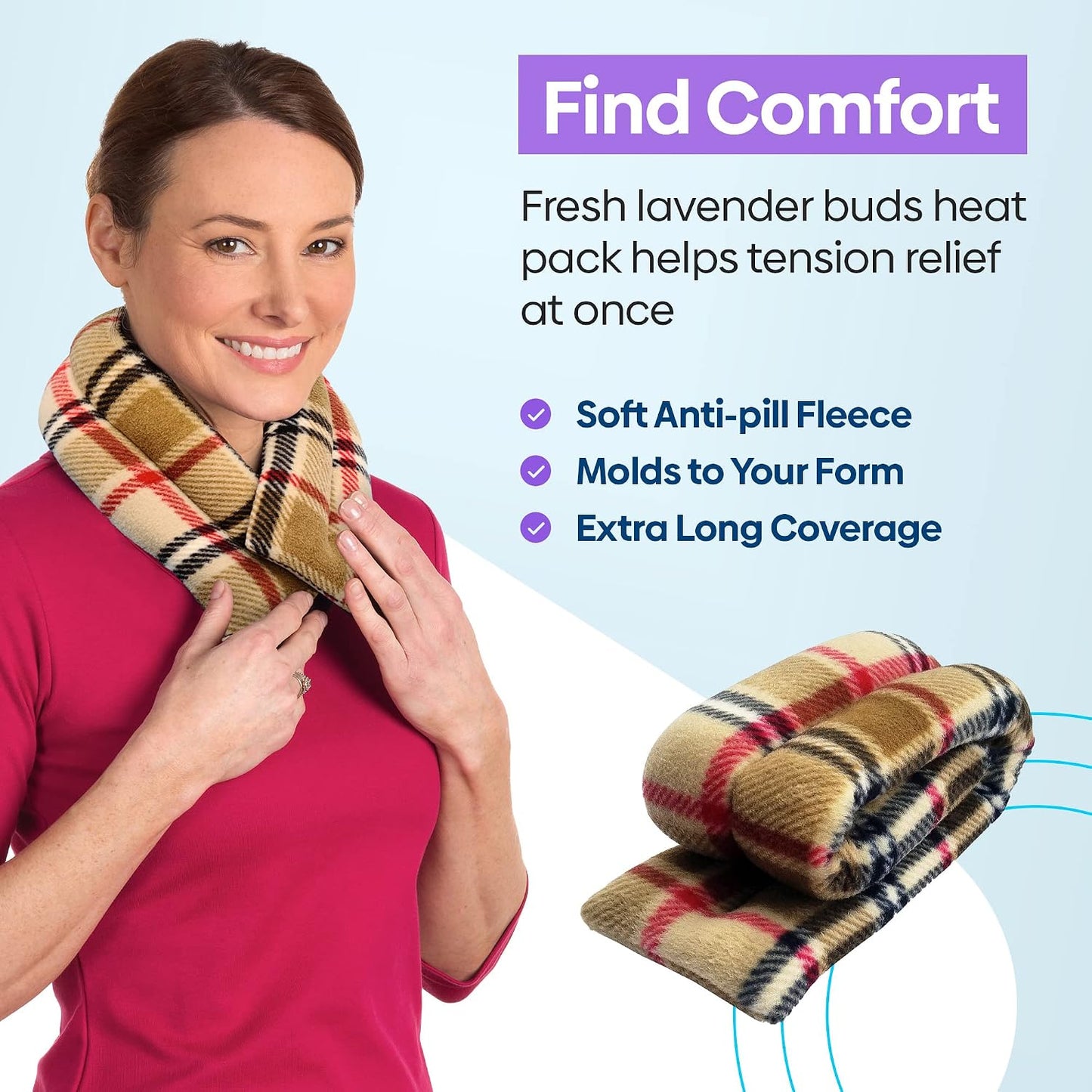 SunnyBay Microwavable Heating Pad for Neck and Shoulder, Heated Neck Wrap, Microwave Heat Pad, Weighted Beanbag Moist Hot or Cold Compress, 2.2 lbs, 26x4 Inches, Navy Blue