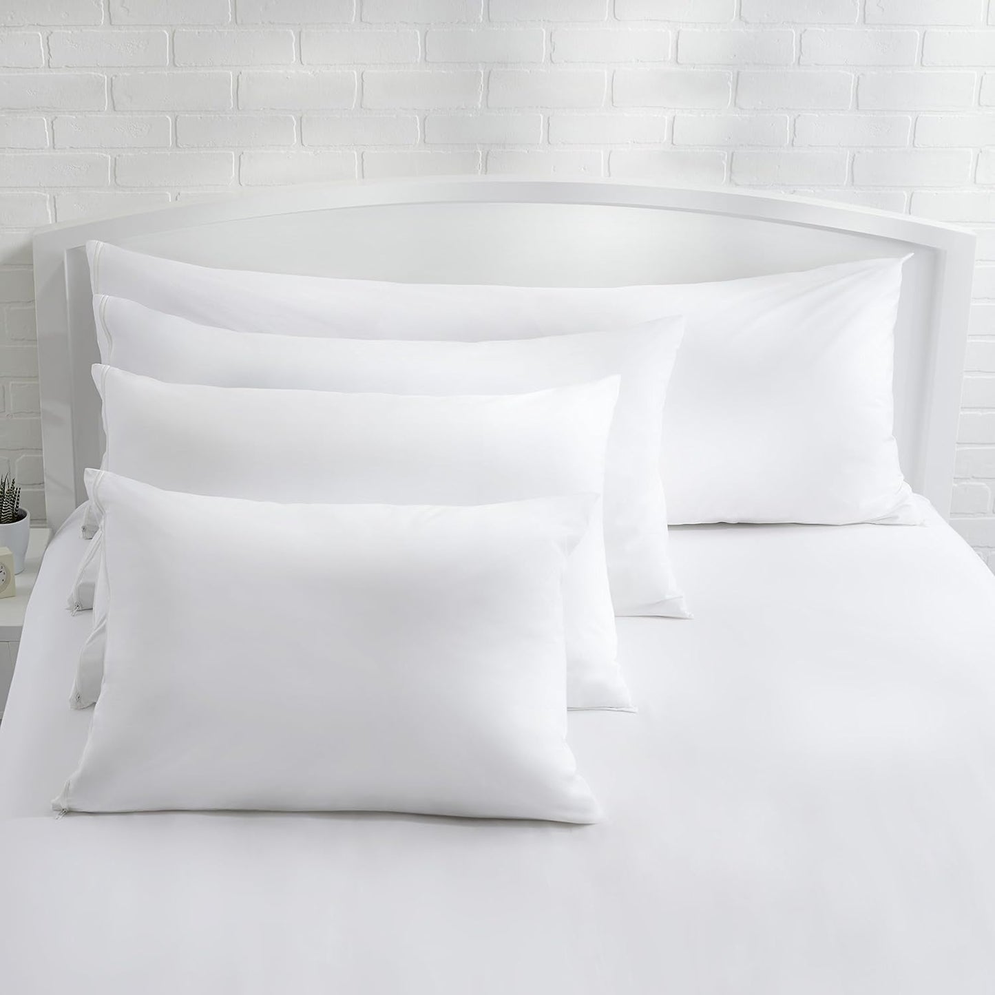 Amazon Basics Standard Breathable 100% Cotton Hypoallergenic Pillow Protector with Zipper, Machine Washable, White, 27 x 21 Inches, Pillows Not Included