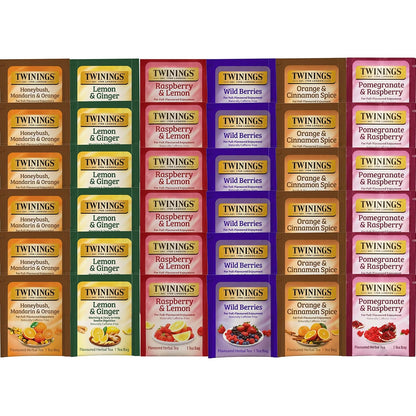 Twinings Berry and Fruit Herbal Tea Bag Variety Sampler Box, 6 Flavors, 36 Count, Individually Wrapped Bags, Caffeine Free, A Gift to Enjoy Hot or Iced