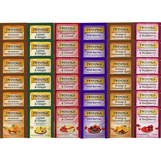 Twinings Berry and Fruit Herbal Tea Bag Variety Sampler Box, 6 Flavors, 36 Count, Individually Wrapped Bags, Caffeine Free, A Gift to Enjoy Hot or Iced