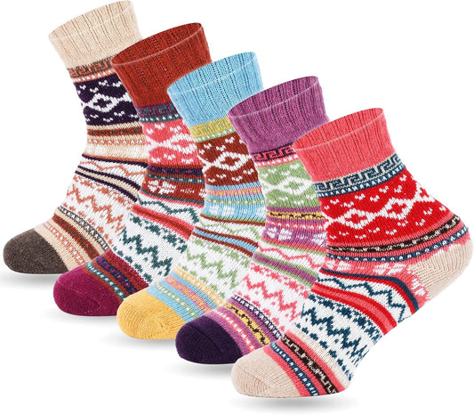 YANGYANG 5 Pairs Winter Warm Thick Crew Knit Socks for Women, Christmas Gifts, Stocking Stuffers