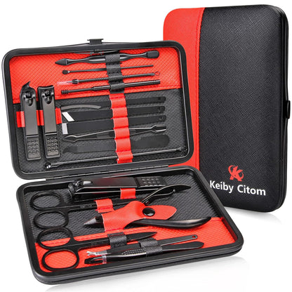 Manicure Set Professional Nail Clippers Kit Pedicure Care Tools- Stainless Steel Women Grooming Kit 18Pcs for Travel or Home (Pink)