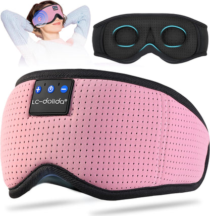 LC-dolida Sleep Headphones, 3D Sleep Mask Bluetooth Wireless Music Eye Mask, Sleeping Headphones for Side Sleepers Sleep Mask with Bluetooth Headphones Ultra-Thin Stereo Speakers Perfect for Sleeping