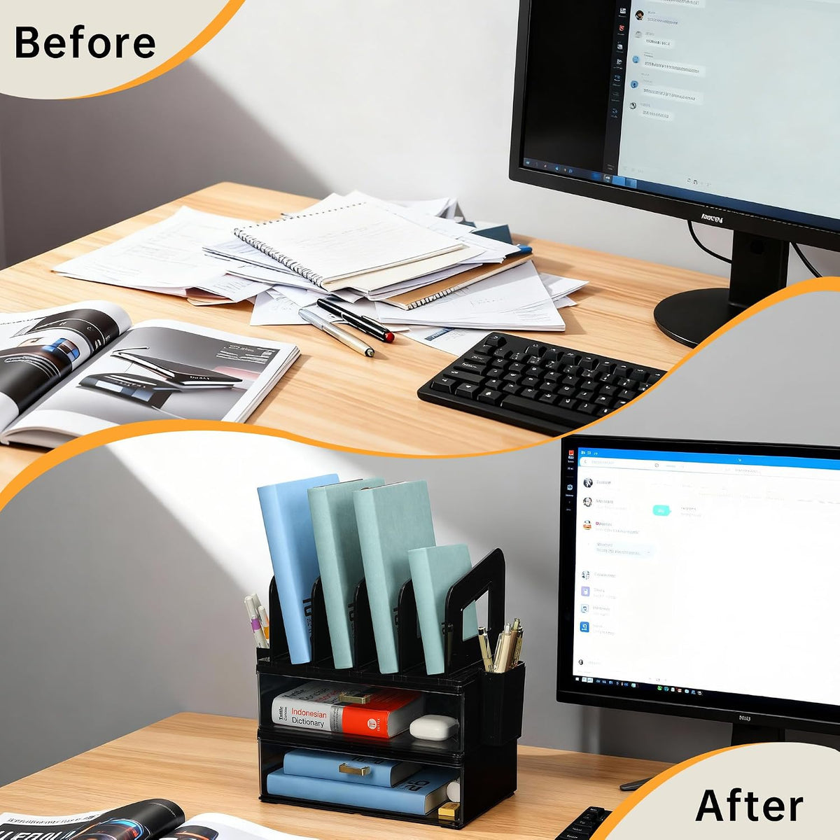CiWiVOKi Vertical File Holder, PET Desk Organizer, Black
