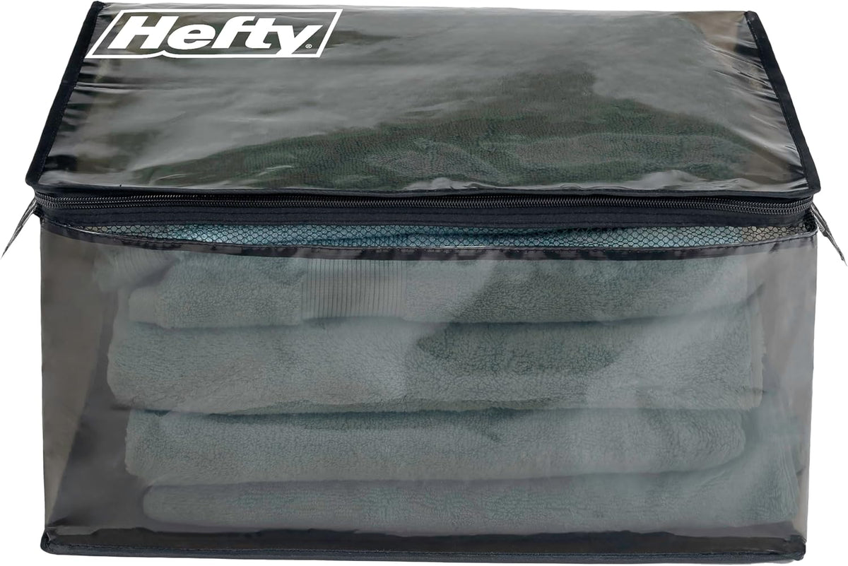 Hefty Storage Bags Extra Large Double Zipper Backpack, Heavy Duty Water Resistant Moving Totes with Shoulder Straps, Foldable Reusable Packing Organizers, (X-Large Black)