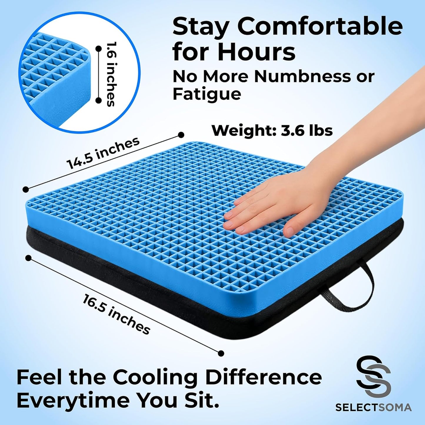 SelectSoma Double-Thick Gel Seat Cushion for Long Sitting Pressure Relief for Back, Sciatica, Coccyx, Tailbone Pain - Cushion for Airplane Travel, Office Chair, Wheelchair, Car & Truck - Egg Seat Pad
