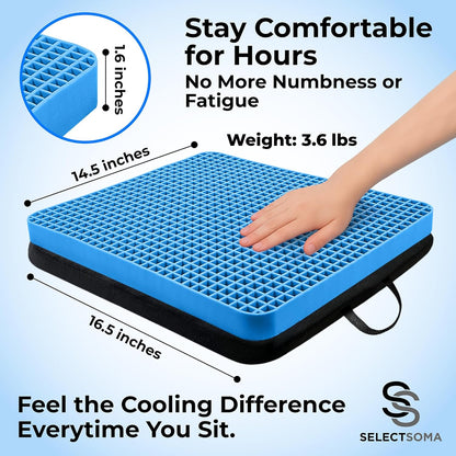 SelectSoma Double-Thick Gel Seat Cushion for Long Sitting Pressure Relief for Back, Sciatica, Coccyx, Tailbone Pain - Cushion for Airplane Travel, Office Chair, Wheelchair, Car & Truck - Egg Seat Pad