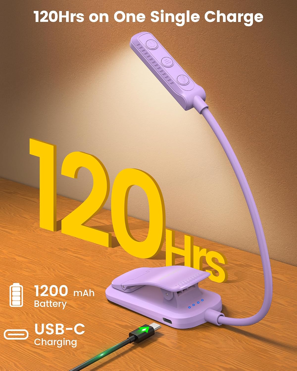 Glocusent 13 LED Reading Lights for Books in Bed, Eye-Caring Rechargeable Book Light 3 Amber Colors & Stepless Dimming, 120 Hrs Runtime, Travel Clip on Reading Lamp, Gifts for Book Lover Men Women Kid