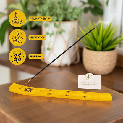 Hosley Wood Incense Holder Sun 10 Inches Ideal Gift for Wedding, Aromatherapy, Zen, Spa, Reiki, Meditation