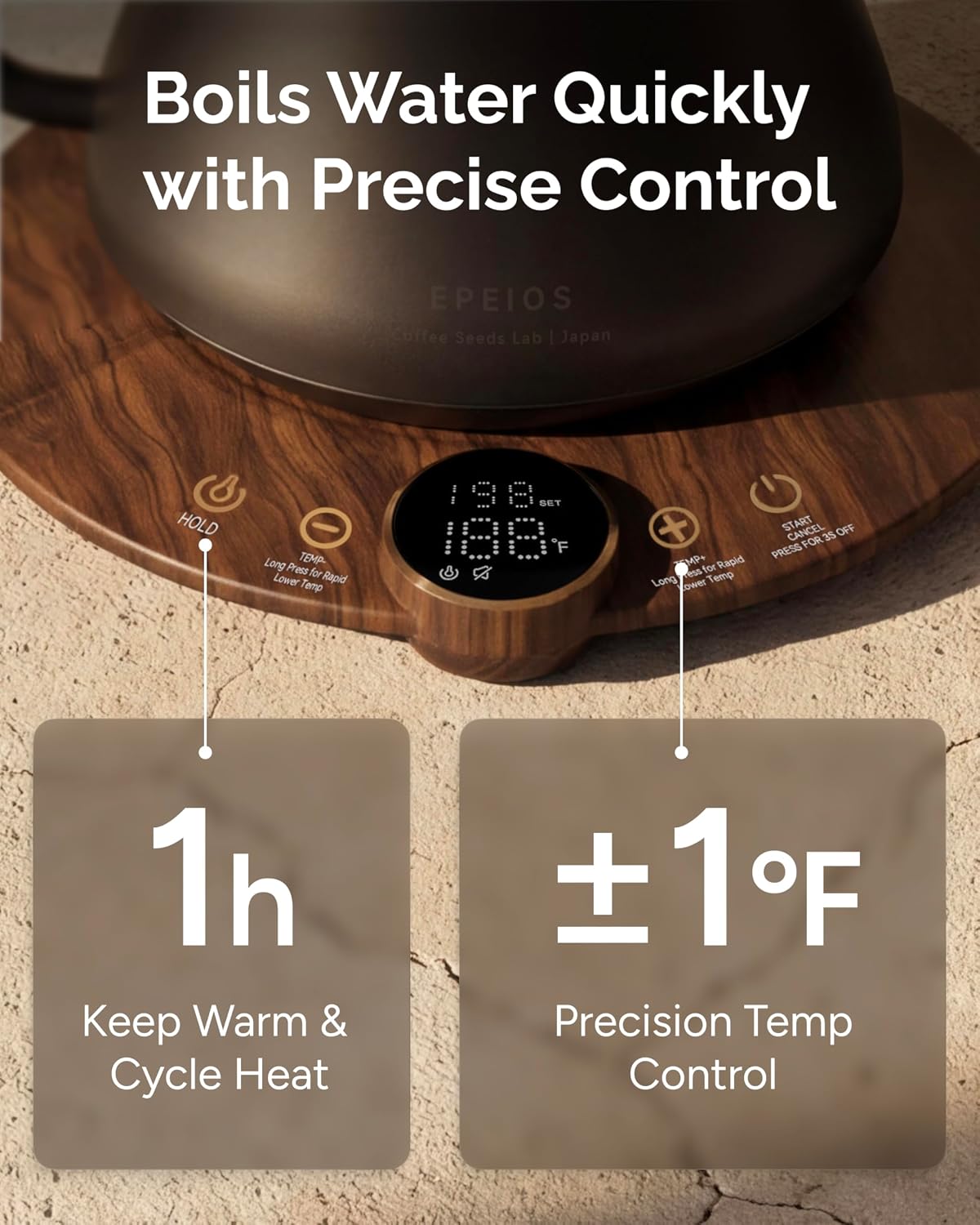 INTASTING Gooseneck Electric Kettle with ±1℉ Temperature Control 0.9 Liter