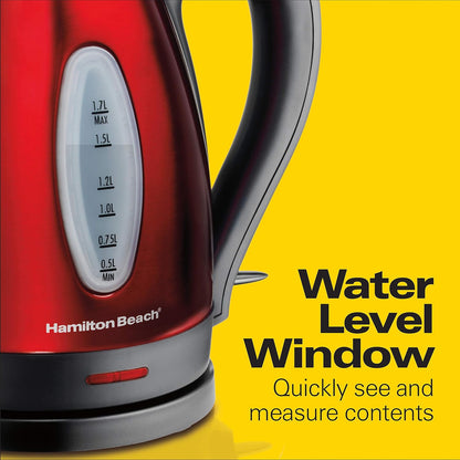 Hamilton Beach Electric Tea Kettle, Water Boiler & Heater, 1.7 Liter, Cordless Serving, 1500 Watts for Fast Boiling, Auto-Shutoff and Boil-Dry Protection, Stainless Steel (40880)