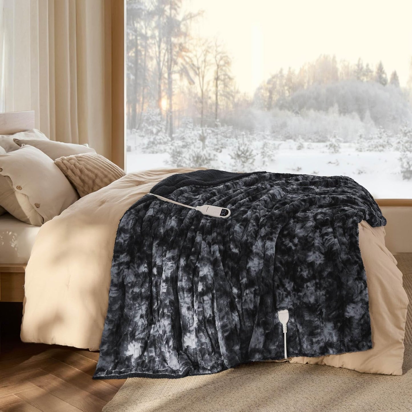 Bedsure Heated Blanket Throw Blanket with Preheat Function - Fast Heating Electric Blanket, Soft Flannel Throw with 6 Time Settings(Up to 10H), 6 Heating Settings, Gifts for Grandma (50"x60", Cream)