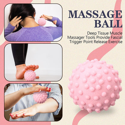 Arrowbash 5-in-1 Pink Yoga Wheel Set Back Stretcher Wheel Deep Tissue Massage Foam Roller Trigger Point Relieve Ball, Resistance Loop Exercise Bands Massage Roller for Deep Tissue Yoga Beginner Gift