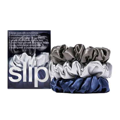 slip Large Scrunchie Multi | Set of 3 Pure Silk Large Scrunchies | Includes 1 Pink, 1 Caramel, 1 Black | 100% Mulberry Silk, Anti-Crease, Gentle on Hair, Reduces Breakage | Stylish & Durable