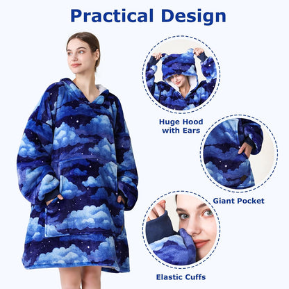 THREE POODLE Wearable Blanket Hoodie for Women, Oversized Sherpa Sweatshirt Blanket for Adults Men, Cozy Hooded Blankets, Gifts for Teen Girls Women Mom Sister