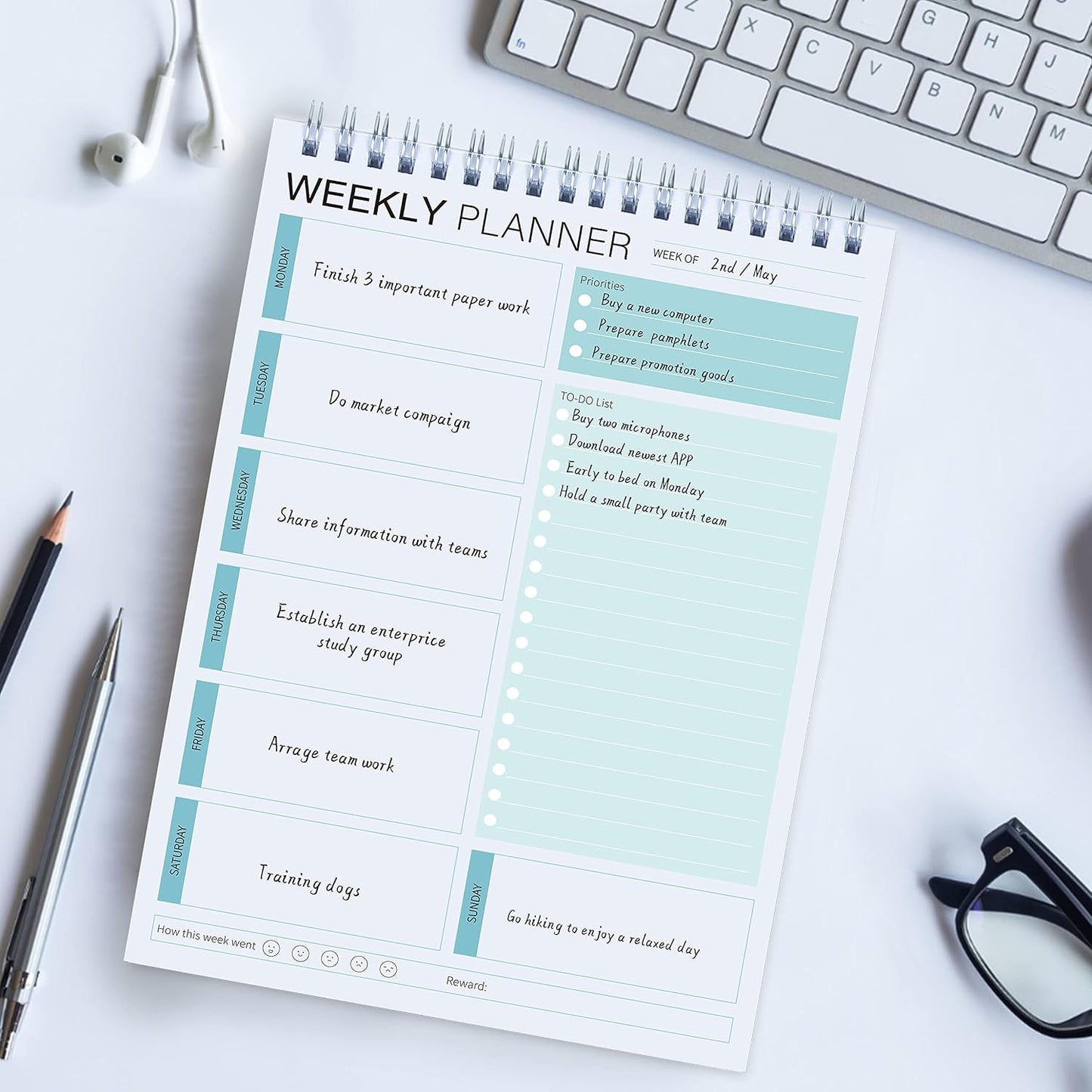 Weekly Planner Notepad,Spiral To Do List Undated Planning Pad, Weekly Organizer for Students, Weekly Agenda for Work & Daily Life, 52 Sheets, 6.5 x 9.8 in (Green)