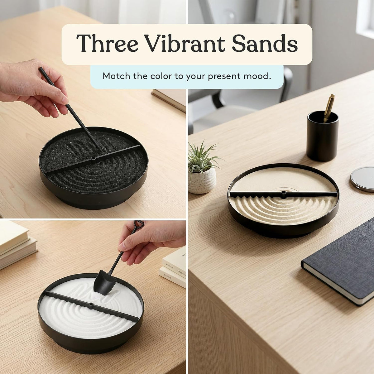Special Supplies Zen Garden Sand Spinner – Self Spinning Sandscape for Desk, Mindfulness Kit, Stress Relief, Sensory Therapy Tools- Zen Garden Kit (Black)
