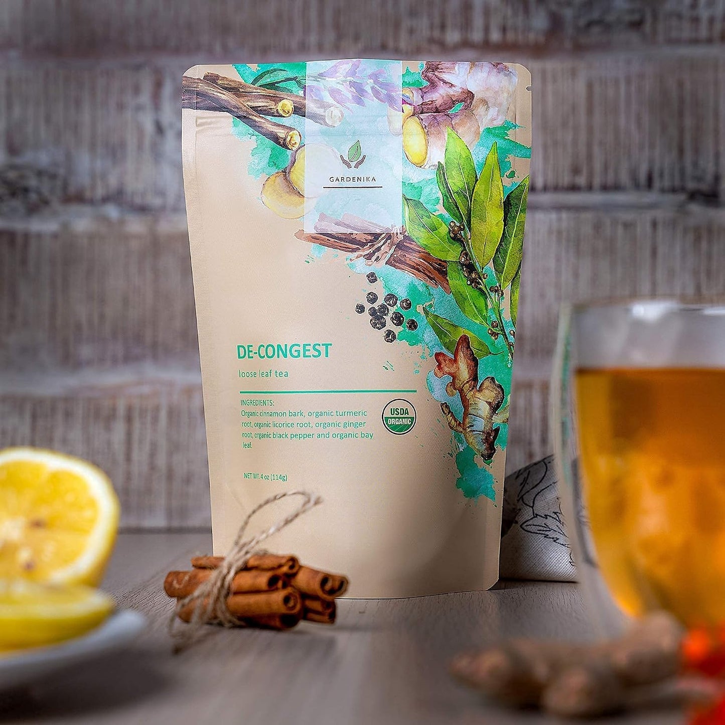 Gardenika Organic Loose Leaf Tea Sampler – 8 Pack, 1 LB – Herbal and Naturally Caffeine-Free Set - Ayurvedic Assortment Blend