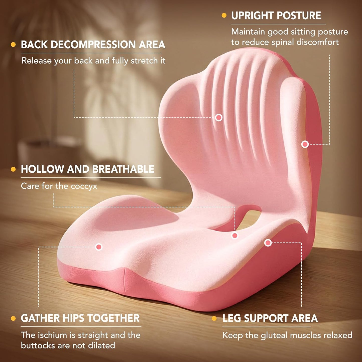 Ergonomic Seat Cushion, Office Chair Seat Cushions with L-Shaped Design, Memory Foam Orthopedic Cushion with Coccyx Hollow, Lumbar Support & Tailbone Pain Relief for Car, Truck, Gaming Chair (Black)