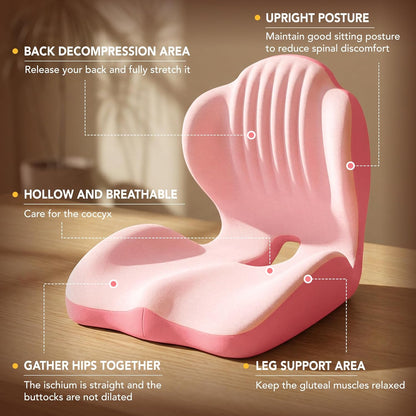 Ergonomic Seat Cushion, Office Chair Seat Cushions with L-Shaped Design, Memory Foam Orthopedic Cushion with Coccyx Hollow, Lumbar Support & Tailbone Pain Relief for Car, Truck, Gaming Chair (Black)