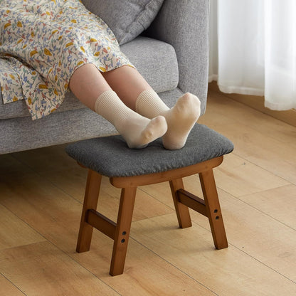 Foot Stool Ottoman Foot Rest Under Desk,Small Stool for Living Room, Bedroom and Kitchen (Brown Legs - Beige Stool Surface)