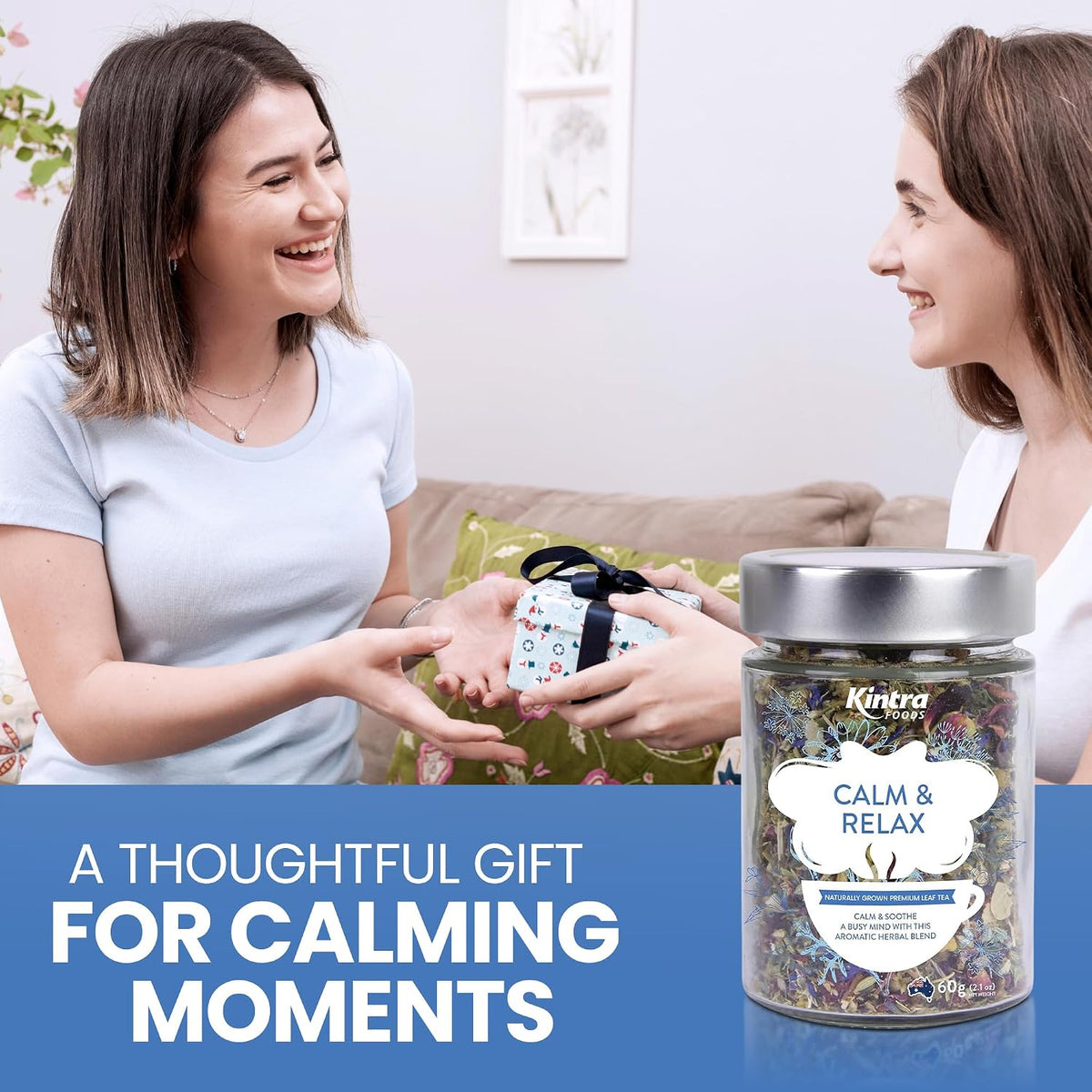 Kintra Foods Calm & Relax Loose Leaf | Herbal Blend With Chamomile, Lavender and Passionflower | Soothing Tea | Caffeine-Free Calming Tea | 60g Jar for Ultimate Relaxation