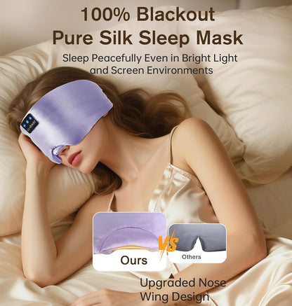 LC-dolida Luxurious Silk Soft Sleep Mask, Sleep Headphones with Bluetooth 5.4 for Side Sleeper, Total Blackout Eye Sleeping Mask for Women and Men, Ideal Gift for Restful Sleep, Travel(Black)
