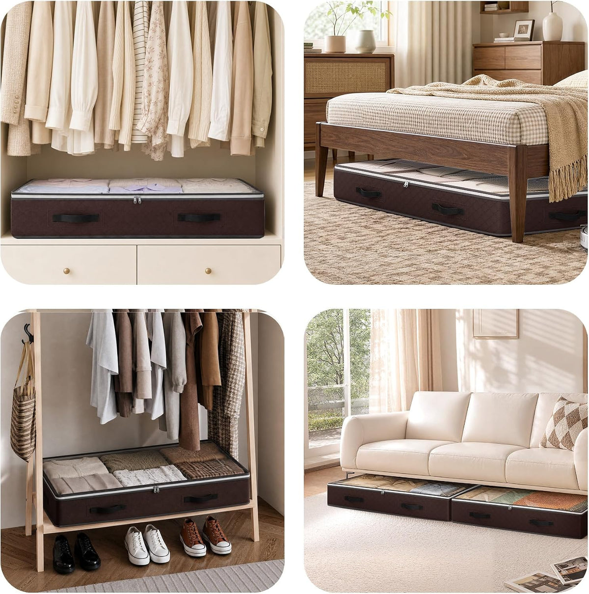 Budding Joy 95L Under Bed Storage Containers, 4 Pack Closet Organizers Grey