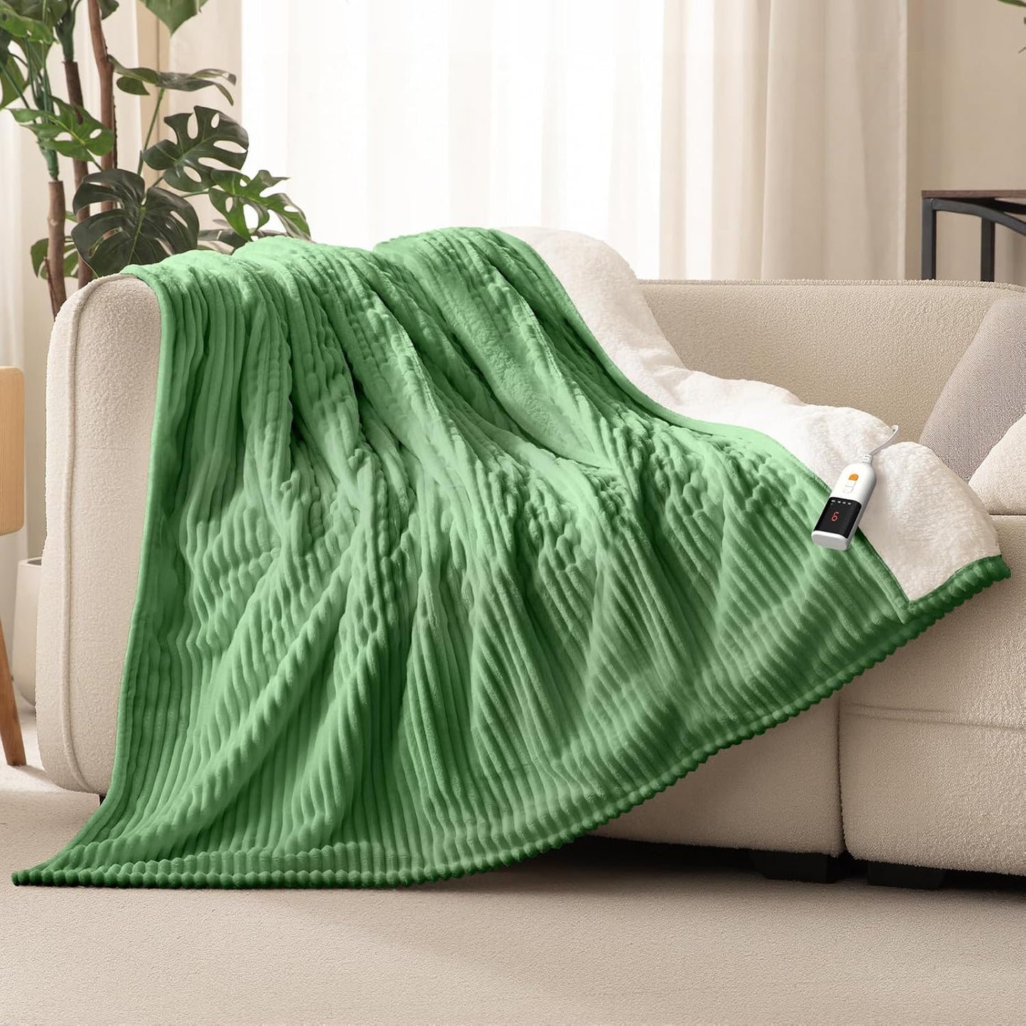 Reaks Electric Heated Throw Blanket, Silky Soft Flannel & Sherpa Heating Blanket Throw with 5 Heat Levels & 3 Hours Auto Off, Warm Gifts for Women Mom Grandma, ETL Certified (50x60 inches, White)