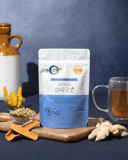 Blue Pepper Inner Glow Tea Blend Infusion | Coriander & Black Seeds (Nigella Seeds) Tea | Natural Caffeine-Free Wellness Blend | All-Natiral No Preservatives | Small Batch | 60-g
