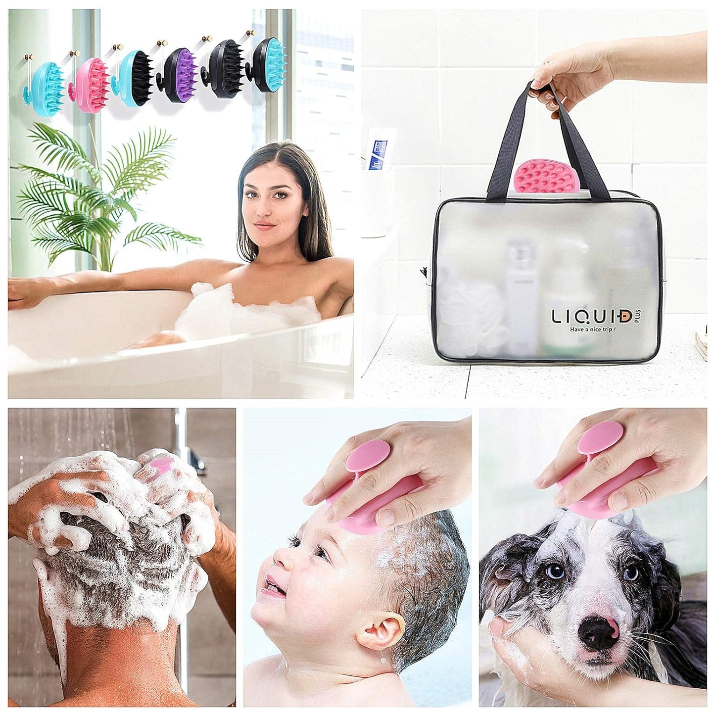 Sosoon Scalp Massager Shampoo Brush, Hair Scalp Scrubber Shower Hair Brush Head Massager for Stress Relax Hair Growth, Dandruff Brush Scalp Exfoliator for Women Men Kids Pets, Black
