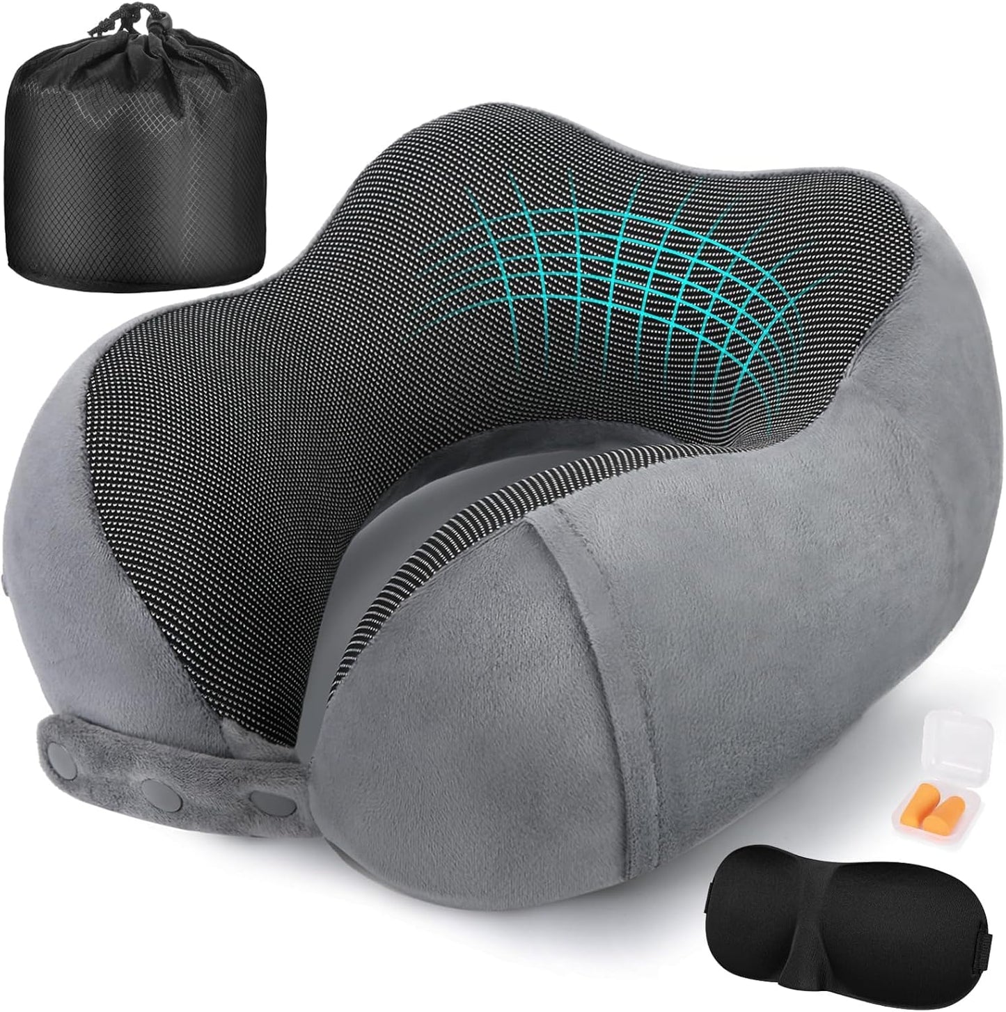 Cirorld Neck Pillow for Traveling, Travel Pillows for Airplanes,100% Pure Memory Foam Travel Neck Pillow, Adjustable Flight Pillow, Portable Plane Accessories with Eye Mask, Earplugs, Carry Bag