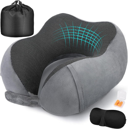 Cirorld Neck Pillow for Traveling, Travel Pillows for Airplanes,100% Pure Memory Foam Travel Neck Pillow, Adjustable Flight Pillow, Portable Plane Accessories with Eye Mask, Earplugs, Carry Bag