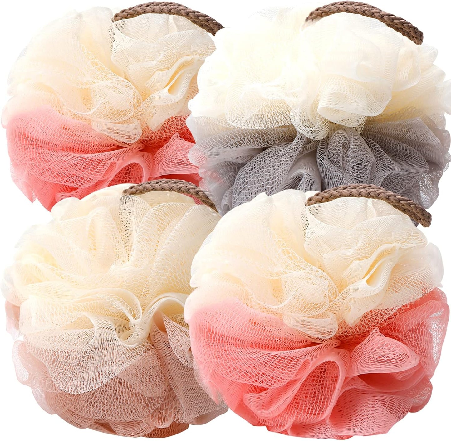 FARMOGA Bath Loofah Sponge Body Scrubber Shower Sponge Exfoliating Mesh Pouf Shower Ball Bath Sponges for Women and Men Bathing Accessories (4Pack 50G Colorful)