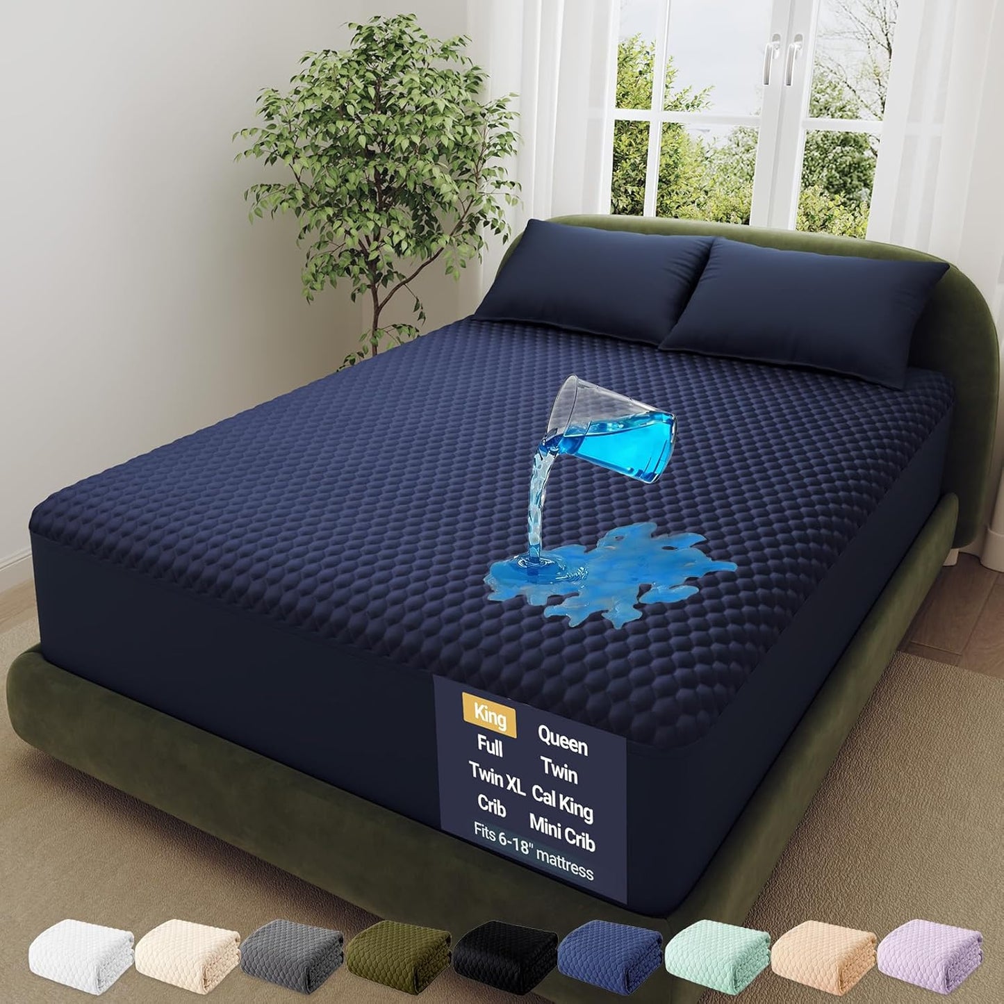 OhGeni 100% Waterproof Mattress Protector,Queen Size Premium Bamboo Mattress Pad,Pet Hair & Bedwetting Resistant,Cooling Breathable Fitted Sheets,Washable Bed Cover,Non-Slip Deep Pocket for Bedroom