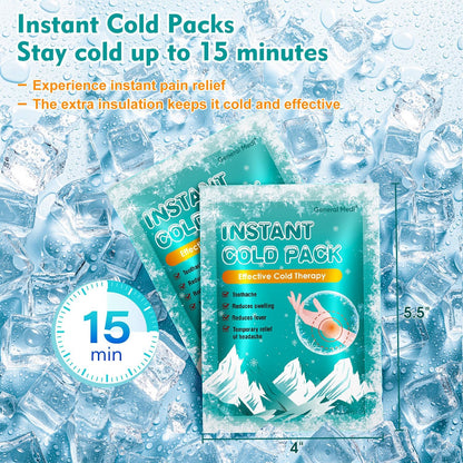 General Medi Instant Ice Cold Pack (4”x 5.5”) – 8 Packs Disposable Cold Therapy Ice Packs for Pain Relief, Swelling, Inflammation, Sprains, Toothache – for Athletes & Outdoor Activities