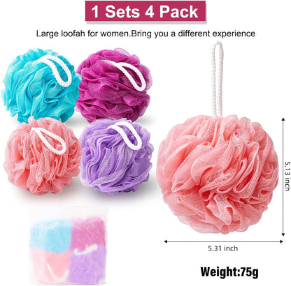 MTDLYICE Loofah Sponge XXL-100g 4 Pack, Bath Sponge Soft Mesh Shower Puff Loofah for Men, Exfoliating Body Scrubber for Women, Shower Accessories (Black)