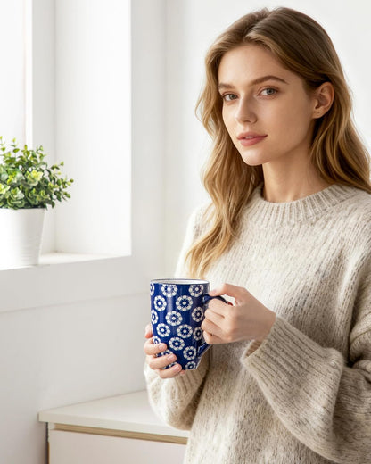 vancasso SELENE Porcelain Tea Mug, 18 oz Porcelain Tea Cup with Infuser and Lid Steeps Loose Leaf Tea, Microwave & Dishwasher Safe, Blossom Cluster