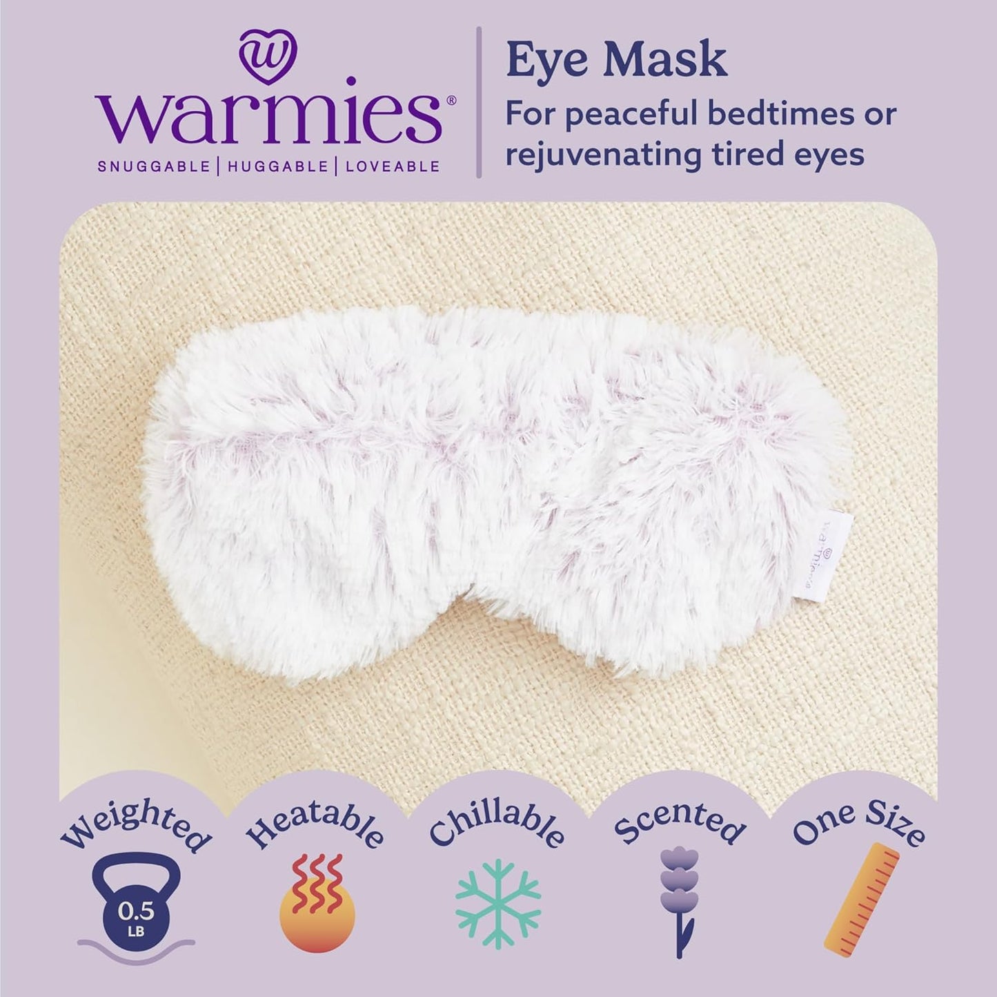warmies Microwavable Eye Mask for Warmth & Comfort - Heat & Cooling Eye Compress for Dryness Relief - Weighted & Heated Lavender Sleep Mask for Calming Relaxation - Curly Sage