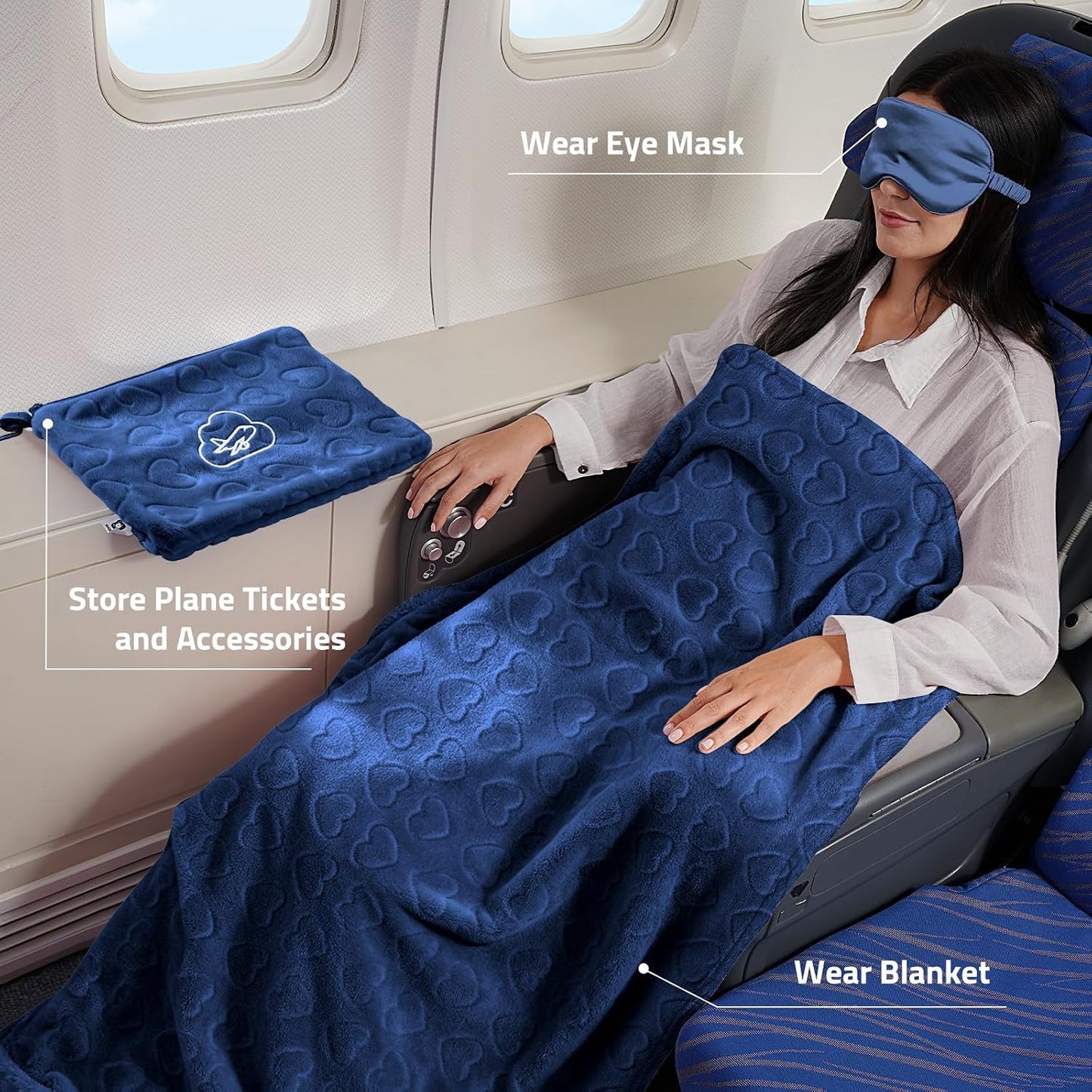 Travel Blanket Pillow,Airplane Blanket Compact with Bag Eye Mask, Ultra-Soft,Warm & Lightweight Included,Travel Essentials for Women & Men, Luggage Sleeve & Backpack Clip 65x40 in, Grey