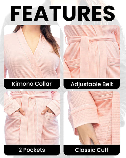 NY Threads Cotton Blend Waffle Robes for Women Knee-Length Bathrobe
