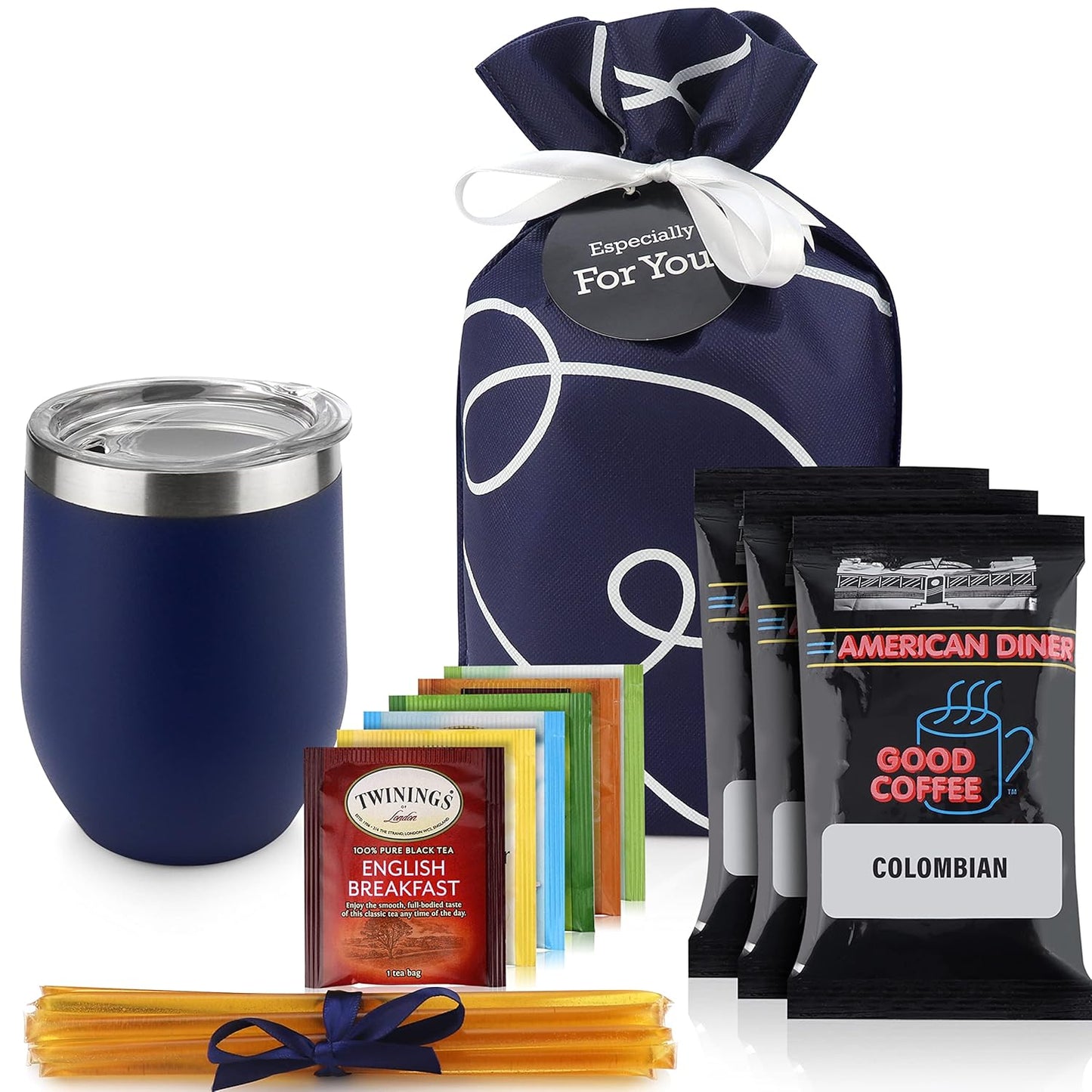 Tea Lovers Gifts Basket - Gift Set Include Temperature Retention Cup 12 Special Blend Teabags & Honey Presented in Beautiful Gift Bag For Women & Men - Birthday, Get Well, Thinking of You Care Package