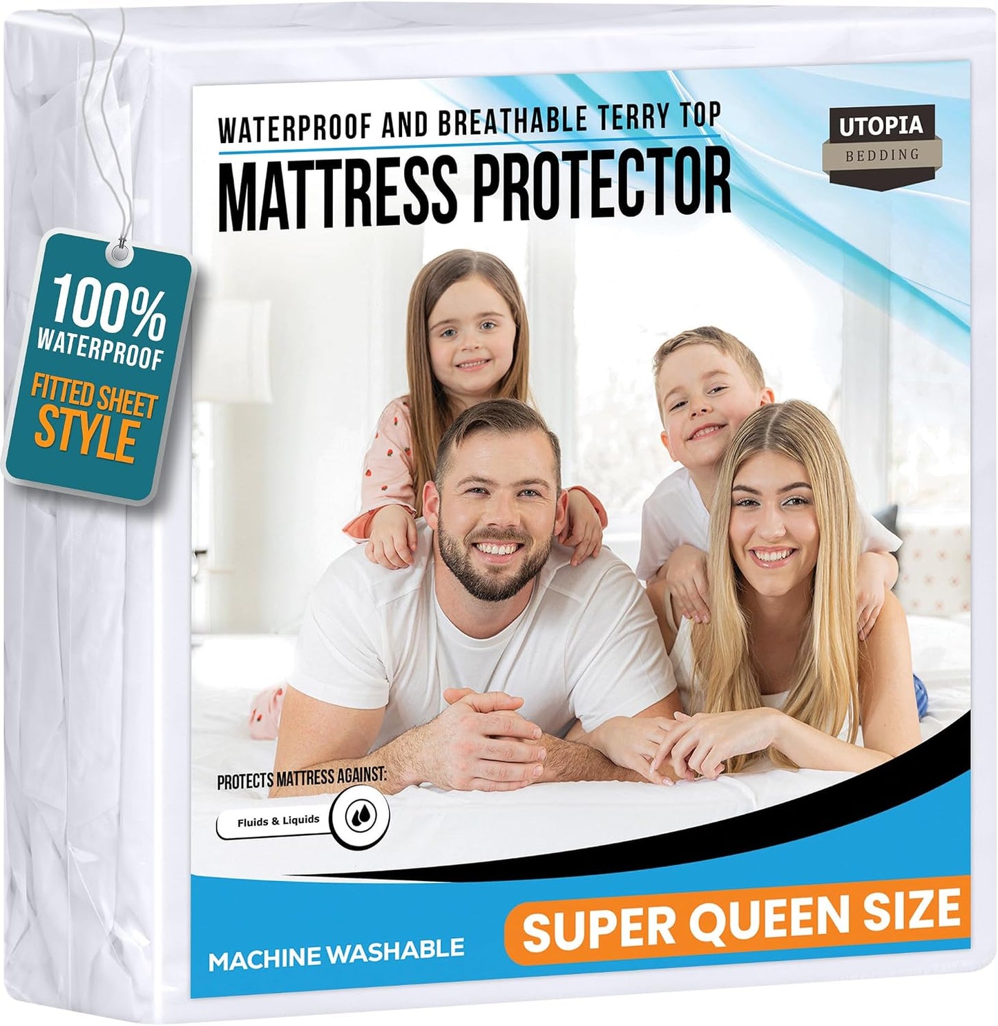 Queen Size Mattress Protector Waterproof, Premium 200 GSM Terry Mattress Cover, Soft & Breathable Bed Cover, Fitted Sheet Style Stretchable Deep Pockets 17" by Utopia Bedding (White)
